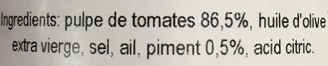 Sauce Pour "Bruschetta" ingredients label