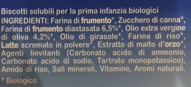 Humana Humana Biscotti Biologico 360GR ingredients label