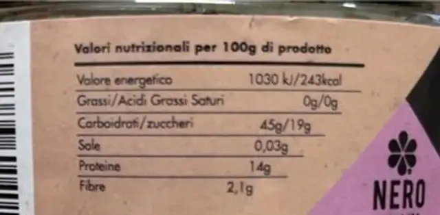 Aglio nero fermento nutrition facts table