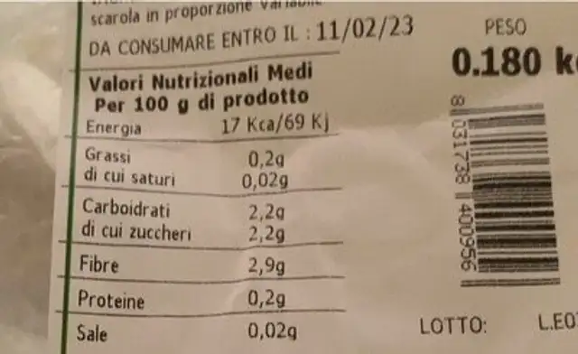 Insalata Tris nutrition facts table