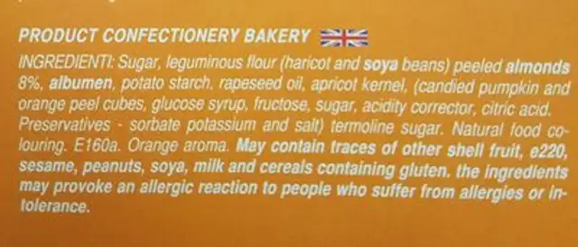 Morbido Pasticcino Mandorlato ingredients label