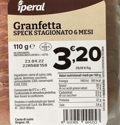 Granfetta speck stagionato 6 mesi