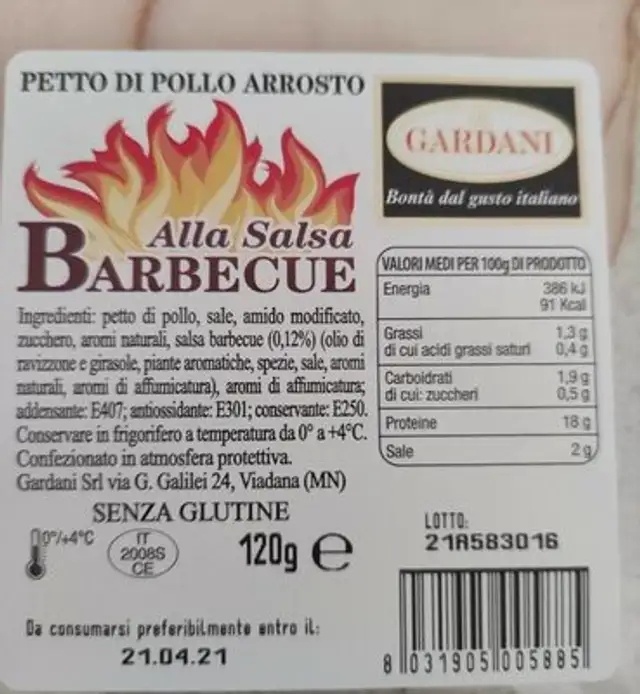 GardanIGPetto dIGPollo arrosto alla salsa barbecue nutrition facts table