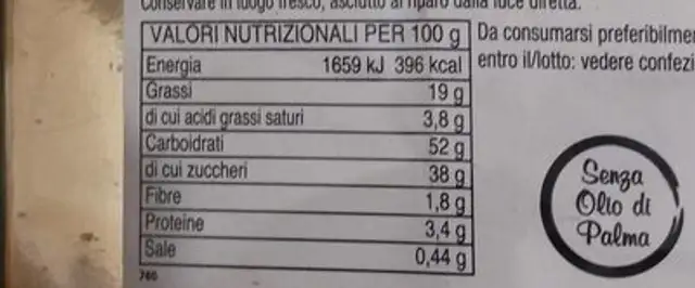 Bugie ripiene all'albicocca nutrition facts table