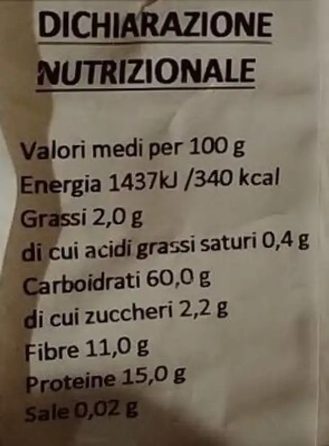 Grano Khorasan Kamut integrale nutrition facts table