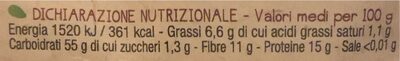 crusca di avena nutrition facts table