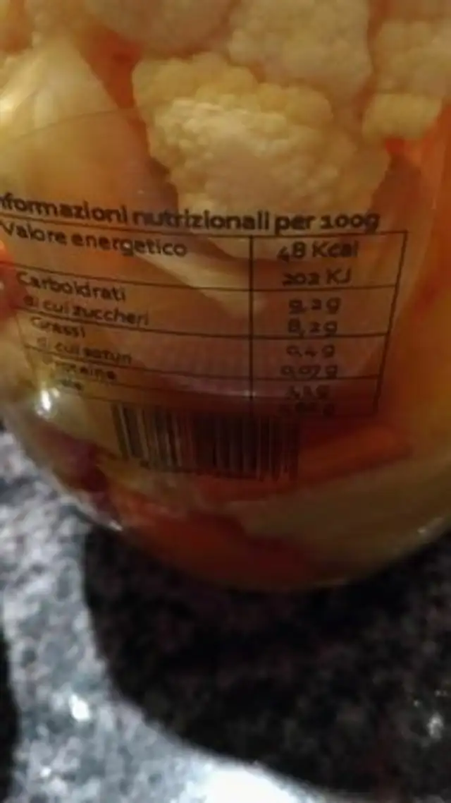 La giardiniera ingredients label