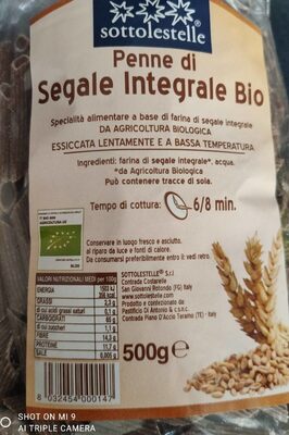 Penne di segale integrale bio front packaging