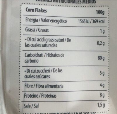 Corn Flakes nutrition facts table