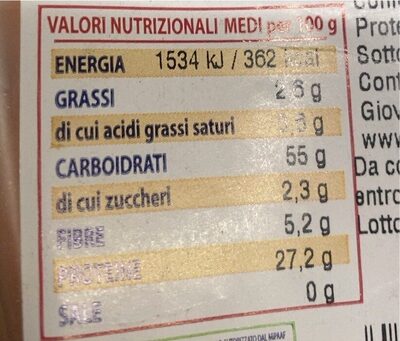 Lenticchie rosse decorticate nutrition facts table
