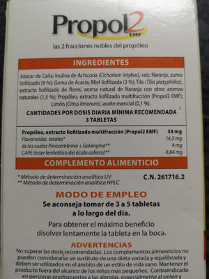 Propol2 ingredients label