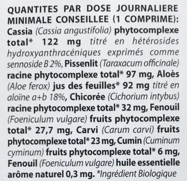 Aboca Sollievo Bio ingredients label