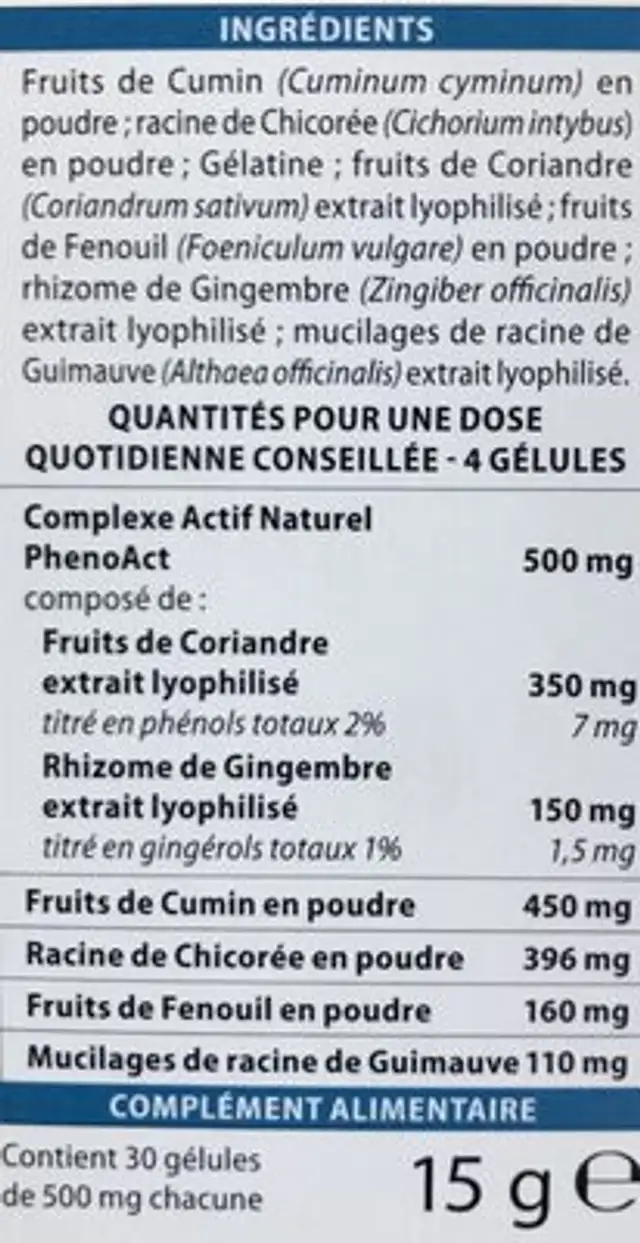 Aboca Coligas Fast ingredients label