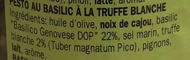 Pesto au basilic a la truffe blanche ingredients label