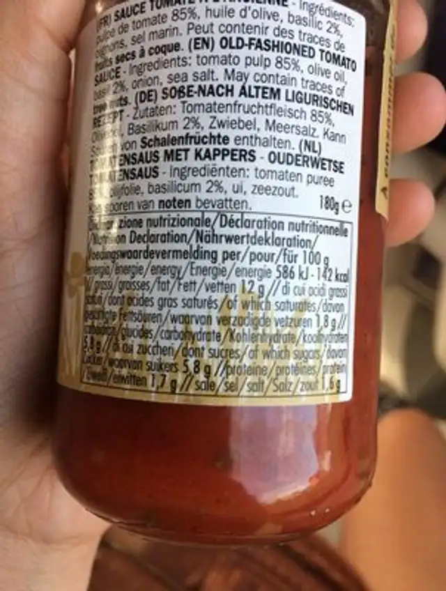 Sugo Antigo ingredients label
