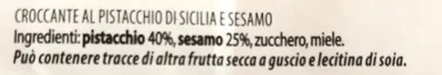 Croccante al pistacchio di sicilia e sesamo ingredients label