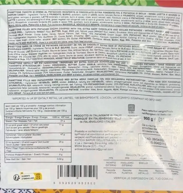 Panettone farcito nutrition facts table