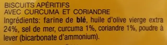 Biscuits Curcuma Et Coriandre ingredients label