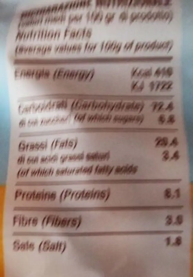 Scaldatelli nutrition facts table