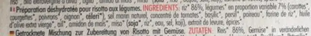 RISOTTO ALLE VERDURE (250G) ingredients label