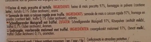 Polenta a la truffe ingredients label