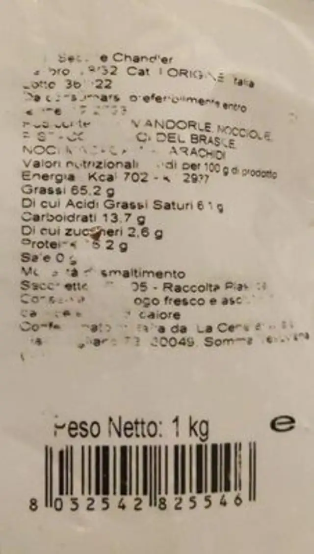 La bontà della natura nutrition facts table