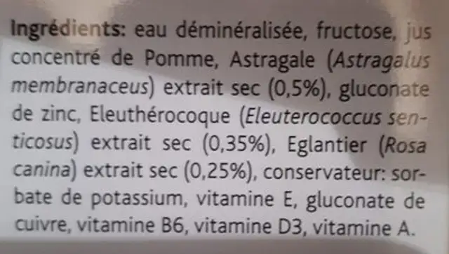 Immuno 200 ML ingredients label
