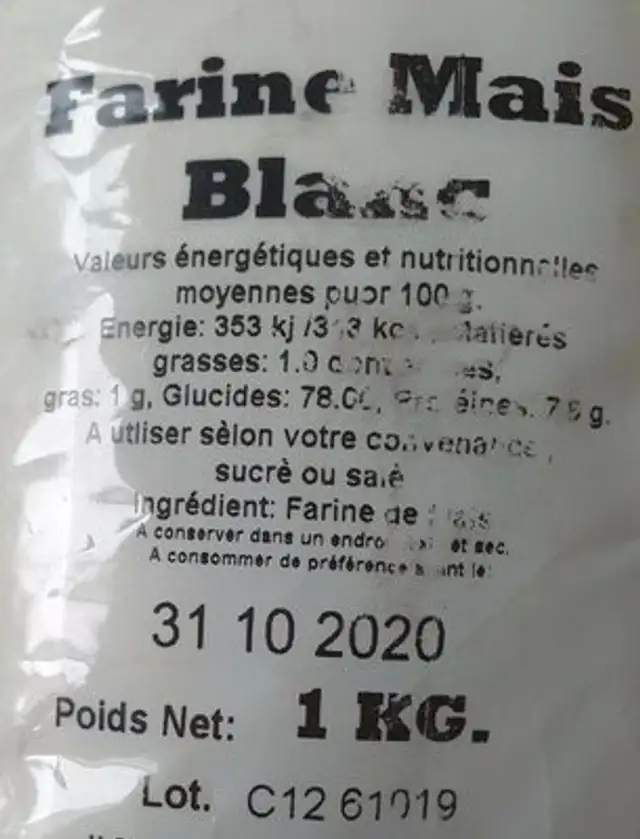 Farine maïs blanc nutrition facts table