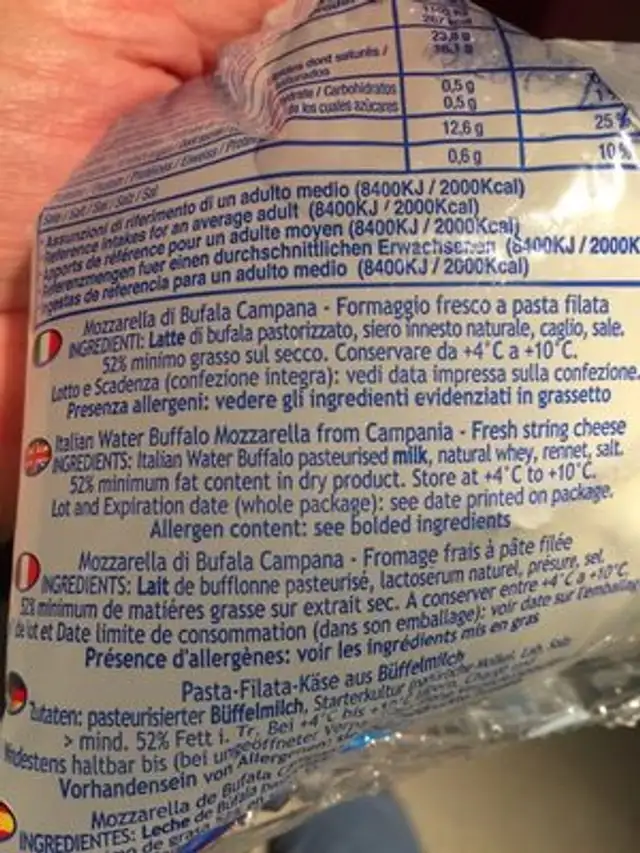San salvatore mozzarella di bufala campana dop ingredients label