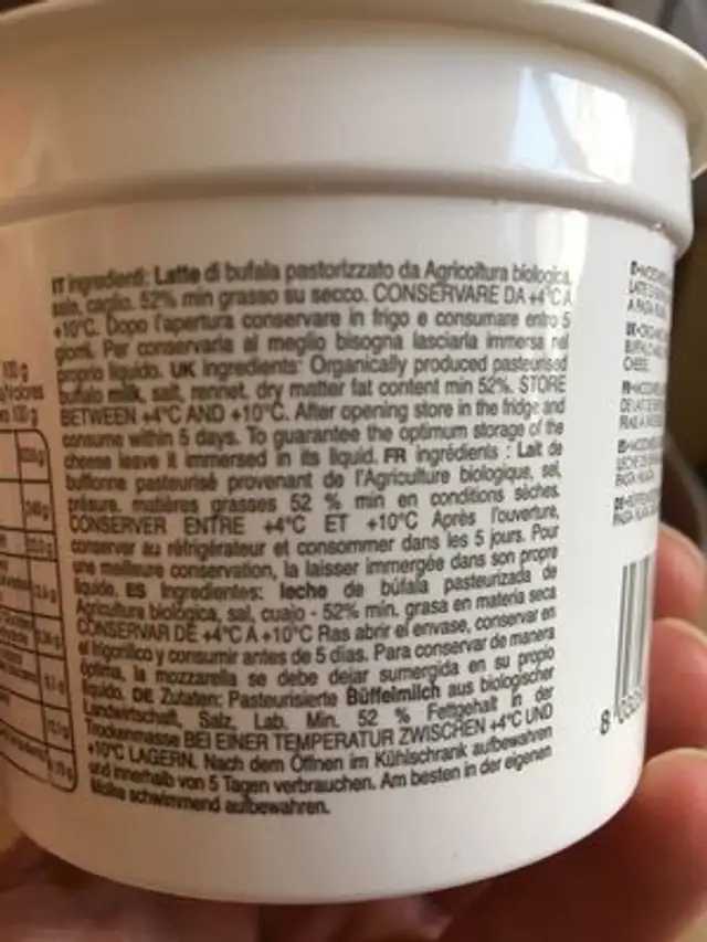 Perles De Mozzarella De Bufflonne ingredients label
