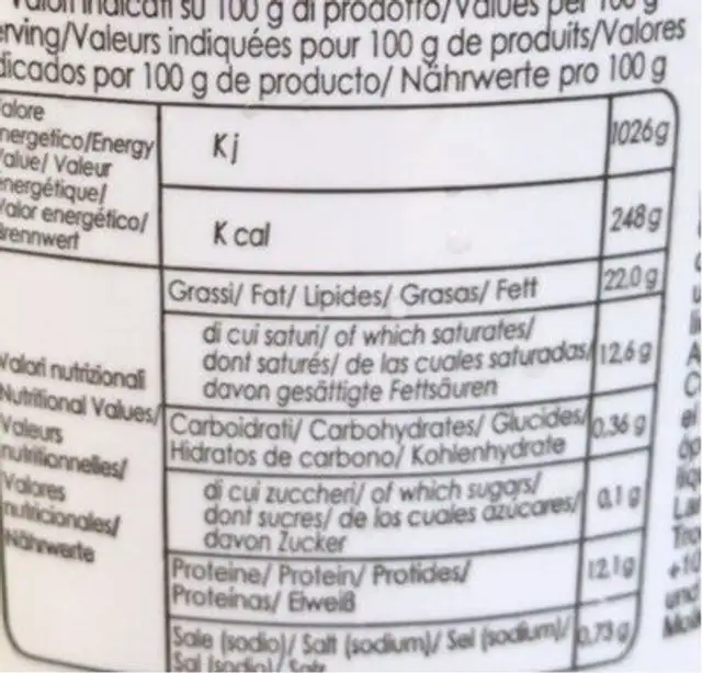 Perles De Mozzarella De Bufflonne nutrition facts table