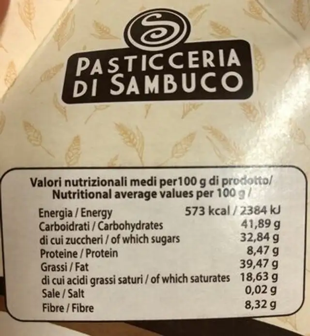 Baci di dama ingredients label