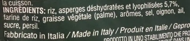 Risotto Aux Asperges ingredients label
