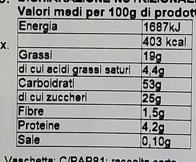 Tortelli Dolci Albicocca nutrition facts table