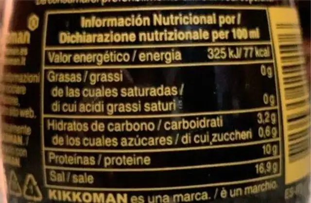salsa di soia nutrition facts table