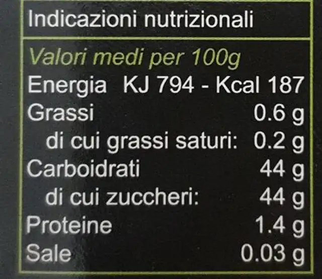 Marmellata nutrition facts table