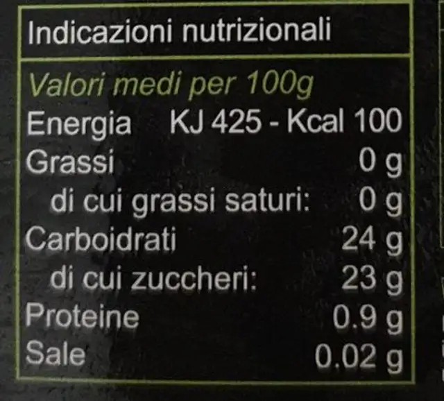 Marmellata nutrition facts table