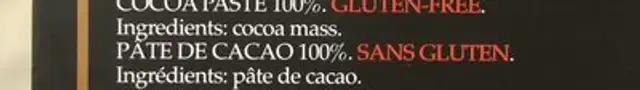 Pasta di cacao ingredients label