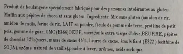 Alimenta 2000 Mr Muffin ingredients label