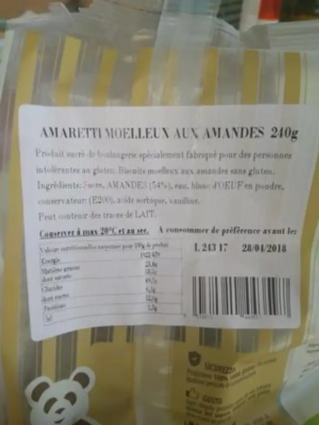 Alimenta 2000 Pasta Di Mandorle "Amaretti Morbidi Del Vesuvio" ingredients label