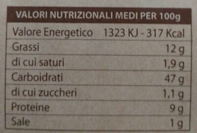 Grissini di Gallura nutrition facts table