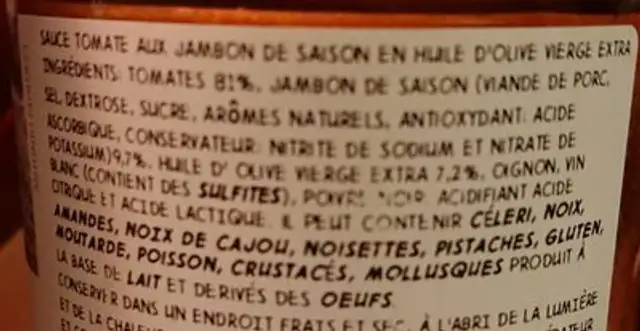 Sauce Amatriciana ingredients label