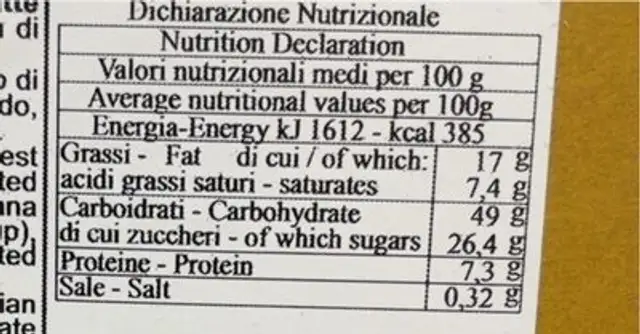 Panettone Mandorlato Siciliano nutrition facts table