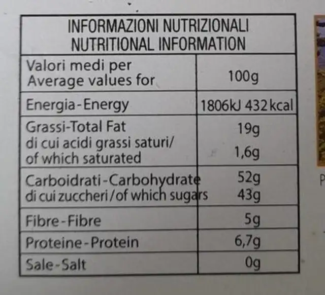 Torrone friabile alle mandorle nutrition facts table