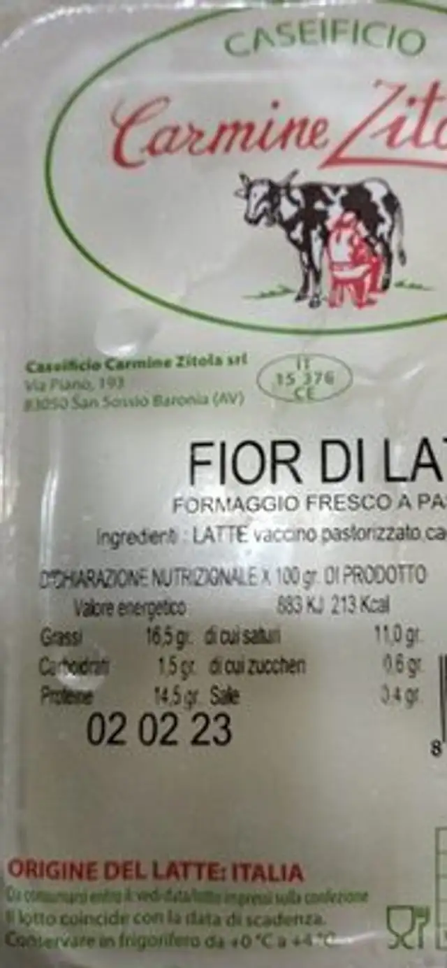 Fior di latte nutrition facts table
