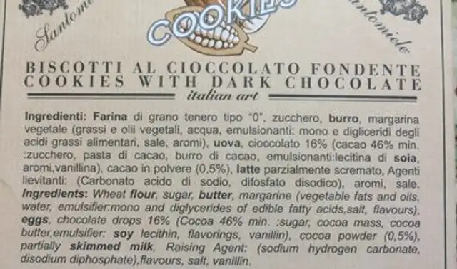 COOKIES au chocolat noir ingredients label