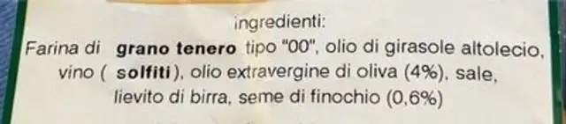 Tarallini nutrition facts table