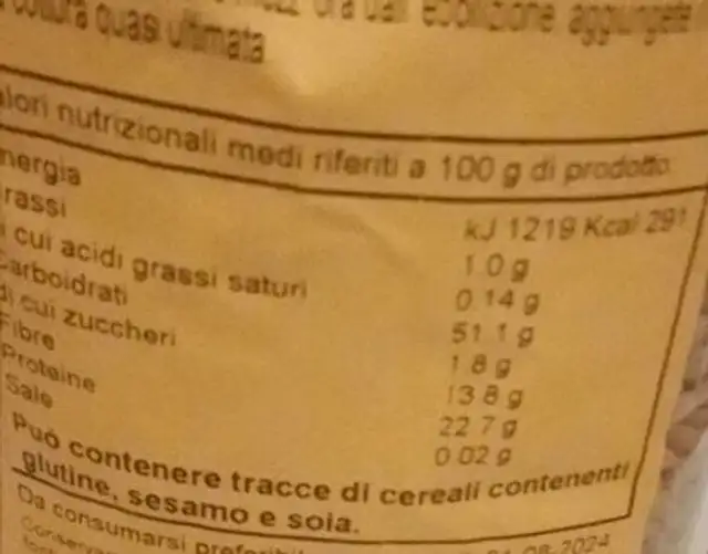 Lenticchie nutrition facts table