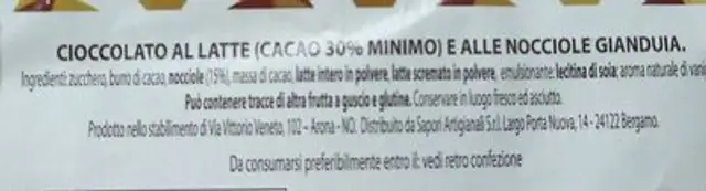 Gianduiotti classici ingredients label