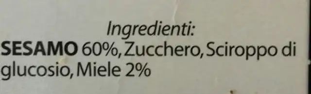 Crocante sésame et miel ingredients label